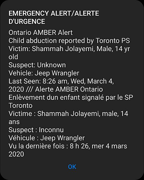 Ontario AMBER Alert
