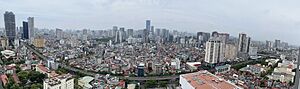 Panorama view of Line 3, Hanoi Metro, passing over Xuan Thuy road