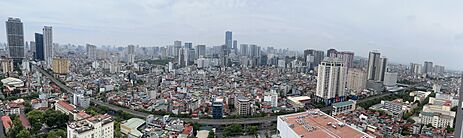 Panorama view of Line 3, Hanoi Metro, passing over Xuan Thuy road