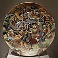 Plate, Japan (Kyoto), Choshuzan workshop, decorated by Jissei after a design by Yoshisada, undated, earthenware with overglaze, gold, and white enamel - Chazen Museum of Art - DSC02418