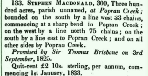 Stephen Macdonald Popran land grant 1836
