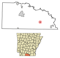 Location of Strong in Union County, Arkansas.