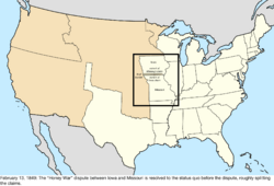 Map of the change to the United States in central North America on February 13, 1849