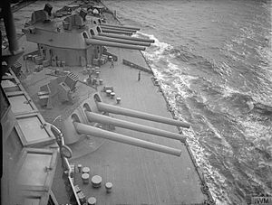 16 inch gun turrets and Unrotated Projectile launchers on HMS Nelson 1940 IWM A 1995