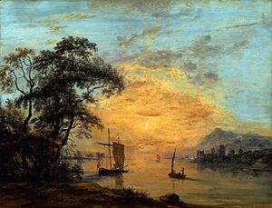 A Welsh Sunset River Landscape by Paul Sandby, RA