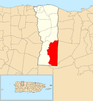 Location of Aibonito within the municipality of Hatillo shown in red
