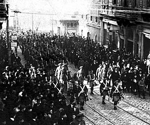 British occupation troops marching in Beyoglu