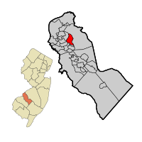 Haddonfield highlighted in Camden County. Inset: Location of Camden County highlighted in the State of New Jersey.