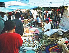 Vendors selling woven goods in the tianguis of Chilapa