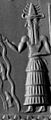 Cropped Image of Ancient Akkadian Cylinder Seal Impression of the Two-Faced God Isimud