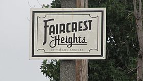 Faircrest Heights Signage located at the intersection of Fairfax Avenue and Airdrome.