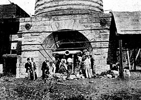 Fitz Roy Iron Works - Base of Blast Furnace in 1896 (The Sydney Mail and New South Wales Advertiser Sat 13 Jun 1896 Page 1229 )