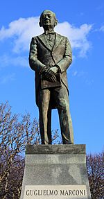 Guglielmo Marconi Statue Sculpture by Giancarlo Saleppichi, 1975-erected at Marconi Plaza Philadelphia PA Photo date 01-06-2020