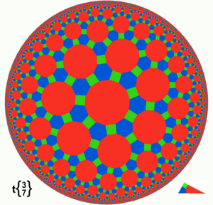 Hyperbolic tiling omnitruncated 3-7