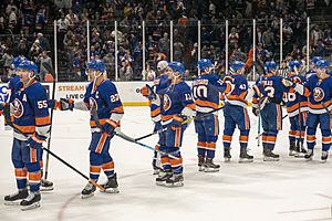 Islanders players after win vs Avalanche on January 6, 2020 (Quintin Soloviev)