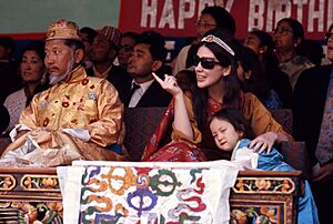 King and Queen of Sikkim and their daughter watch birthday celebrations, Gangtok, Sikkim (LOC ppmsca.30171)