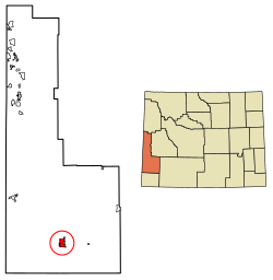 Location of Kemmerer in Lincoln County, Wyoming.