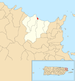 Location of Luquillo barrio-pueblo within the municipality of Luquillo shown in red