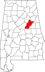 Map of Alabama highlighting Talladega County