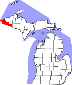 Map of Michigan highlighting Gogebic County
