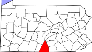 Map of Pennsylvania highlighting Franklin County