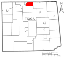 Map of Tioga County Highlighting Nelson Township