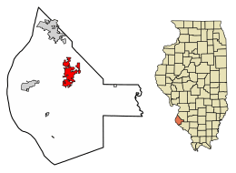 Location of Waterloo in Monroe County, Illinois.