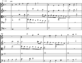Mozart Jupiter Finale final section, bars 389-396 all five themes together