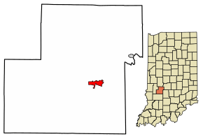 Location of Spencer in Owen County, Indiana.