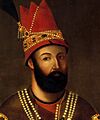 Painting, portrait of Nader Shah seated on a carpet, oil on canvas, probably Tehran, 1780s or 1790s (cropped)