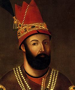Painting, portrait of Nader Shah seated on a carpet, oil on canvas, probably Tehran, 1780s or 1790s (cropped).jpg