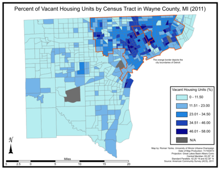 Percent of Vacant Housing Units by Census Tract in Wayne County, MI (2011)