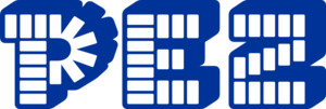 The logo of Pez, the letters "PEZ" created using Pez candies