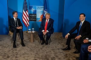 President Donald Trump attends a pull-aside meeting with NATO Secretary General Mark Rutte P20250625DT-0376