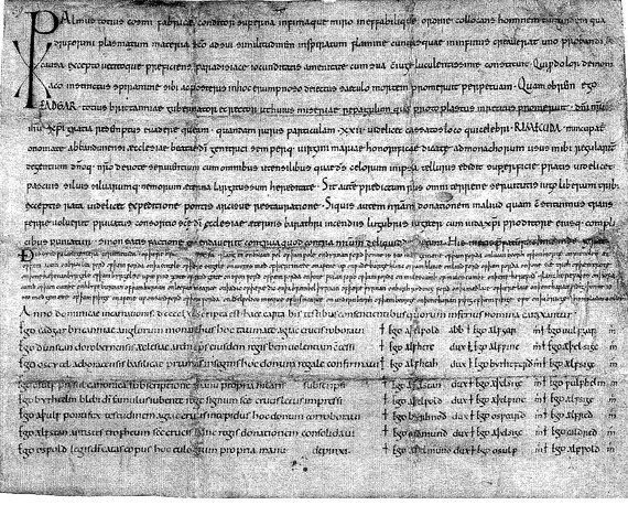 S 690 Diploma of King Edgar for Abingdon Abbey AD 961, written by Edgar A