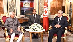 The President of the Assembly of the Representatives of the People, Tunisia, Mr. Mohamed Ennaceur calling on the Vice President, Shri M. Hamid Ansari, in Tunisia on June 02, 2016