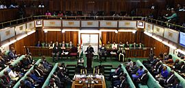 The Prime Minister, Shri Narendra Modi delivering his address in Parliament of Uganda, at Kampala on July 25, 2018. The President of Uganda, Mr. Yoweri K. Museveni is also seen (1).JPG