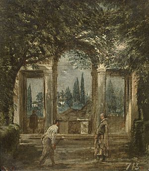 Vista del jardín de la Villa Medici de Roma con la estatua de Ariadna, por Diego Velázquez