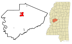 Location of Yazoo City, Mississippi