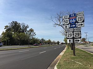 2016-10-26 13 03 36 View west along U.S. Route 50 and north along Virginia State Route 237 (Fairfax Boulevard) between Pickett Road and U.S. Route 29 (Lee Highway) in Fairfax, Virginia