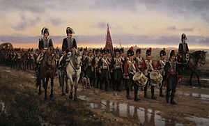 Augusto Ferrer-Dalmau. Regimiento Real de Minadores-Zapadores abandonando Alcalá de Henares el 24 de mayo de 1808.jpg