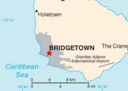 Location of Bridgetown (red star)
