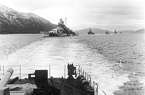 Bundesarchiv Bild 183-J19316, Norwegen, Schlachtschiff, Zerstörer