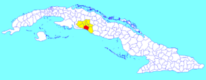 Cienfuegos municipality (red) within  Cienfuegos Province (yellow) and Cuba