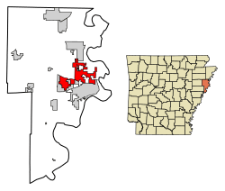 Location of Marion in Crittenden County, Arkansas.