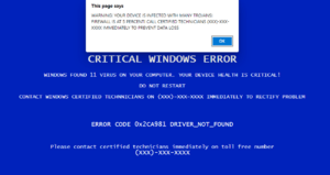 Example of a technical support scam popup