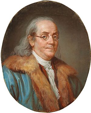 Joseph Ducreux - Portrait of Benjamin Franklin in blue coat and a fur collar