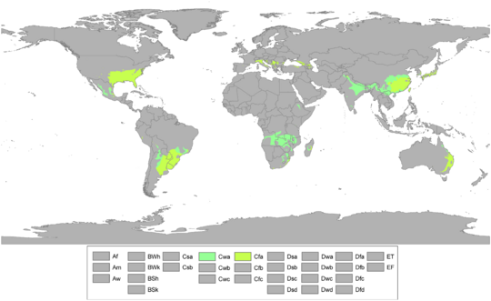 Koppen World Map Cwa Cfa
