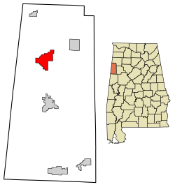 Location of Sulligent in Lamar County, Alabama.
