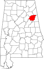 Map of Alabama highlighting Calhoun County